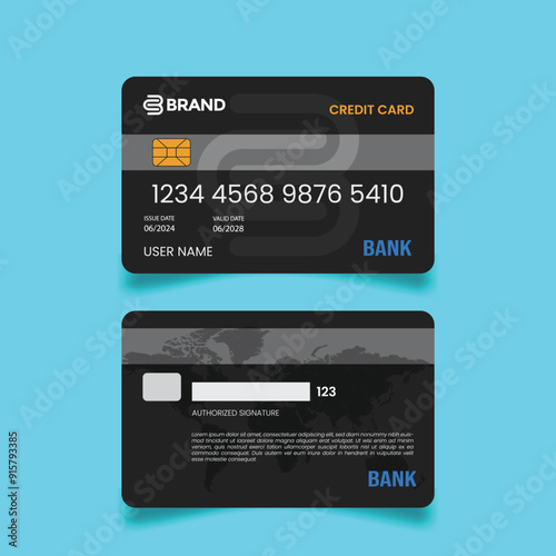 Realistic luxury credit card double side with black color vector template