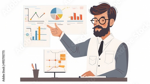Businessman Presenting Data Charts and Graphs