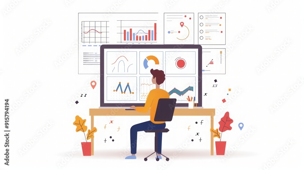 Fototapeta premium Data Analyst Working on Charts and Graphs for Business Insights