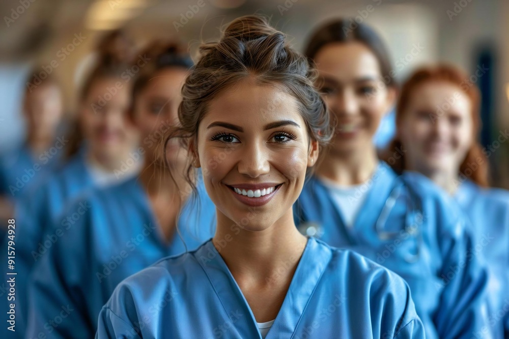 Portrait of a beautiful team of smiling janitors in uniform at the office. Portrait of a beautiful team of smiling janitors in uniform at the office.