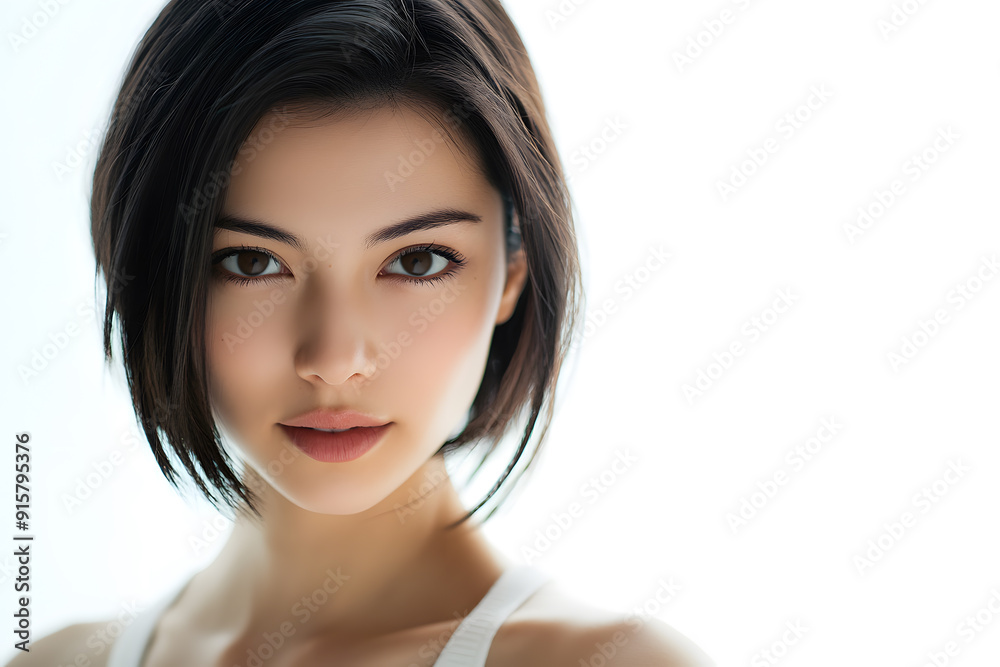 Beautiful young European woman with clean fresh skin on white background. Face care, Facial treatment concept Beautiful young European woman with clean fresh skin on white background. Face care, Facial treatment concept