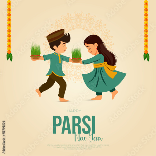 Minimal creative vector sketch of parsi couples Parsi new year with abstract background Post and Greeting Card with clouds. Vector Illustration