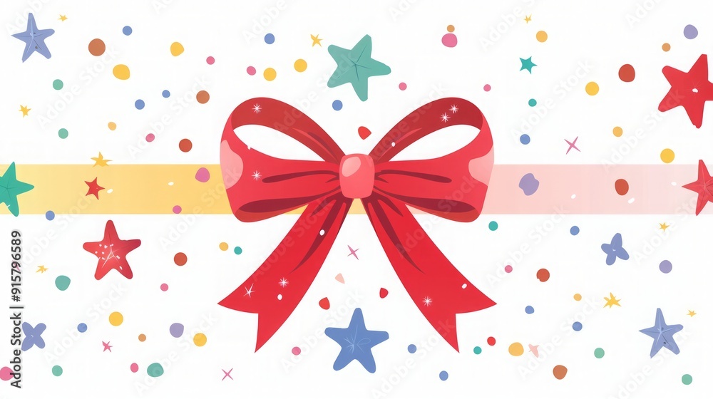 Colorful Confetti and Red Bow Background Illustration Colorful Confetti and Red Bow Background Illustration