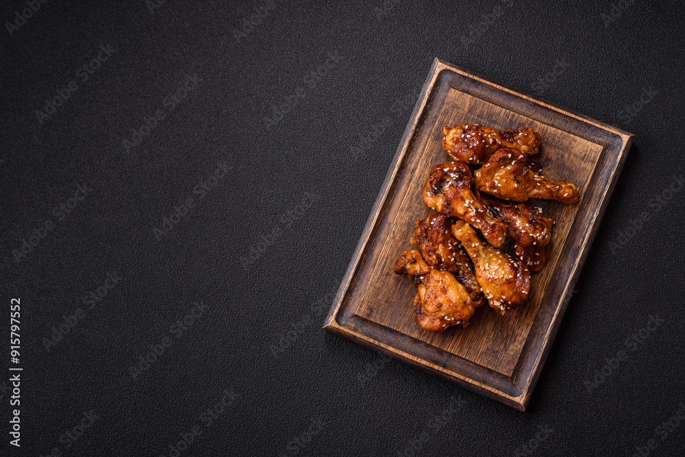 Delicious crispy baked chicken wings in teriyaki sauce