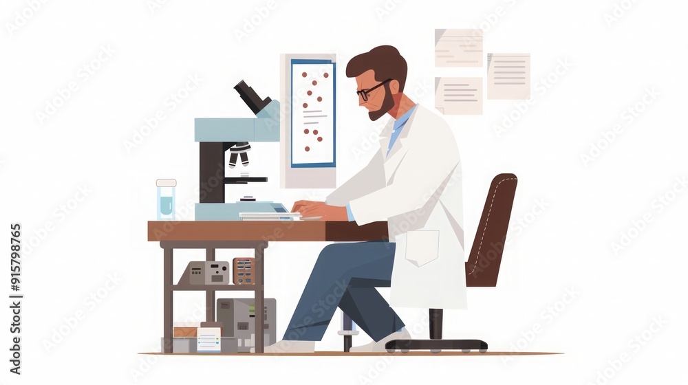 Scientist Working in a Laboratory with Microscope Scientist Working in a Laboratory with Microscope