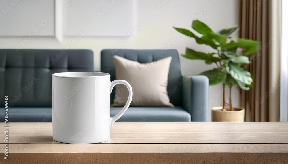 White ceramic mug in home interior, blank cup mockup White ceramic mug in home interior, blank cup mockup