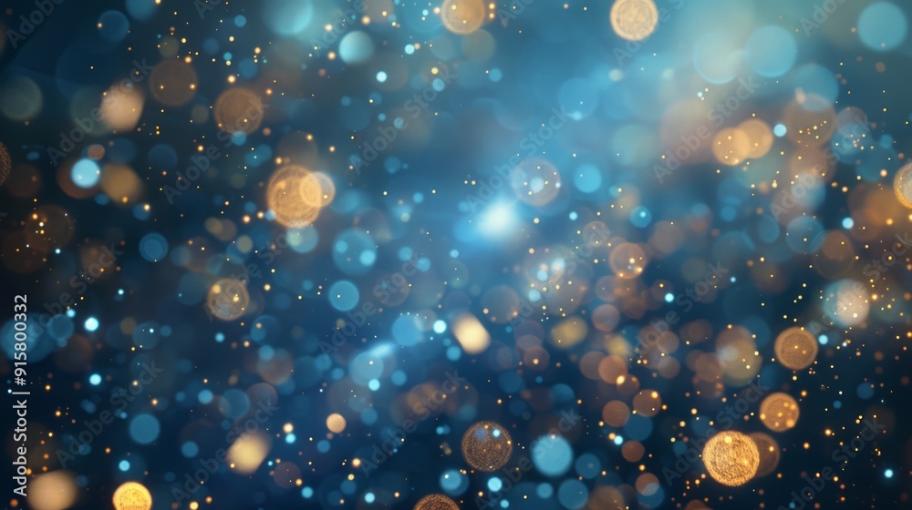 Abstract background new year, cheering crowd and blue and gold fireworks and celebrating holiday, copy space