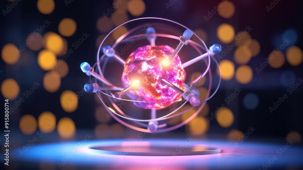 Atom Model, Science, 3D Rendering, Energy Atom Model, Science, 3D Rendering, Energy