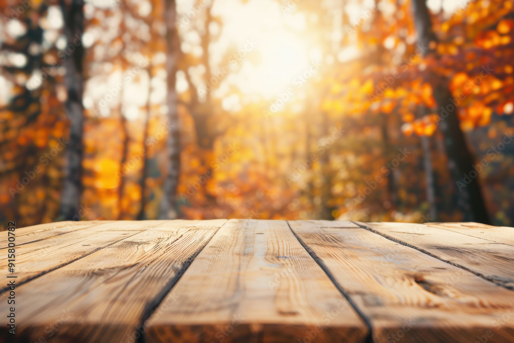 A sunlit wooden table in an autumn forest, surrounded by colorful foliage and warm sunlight filtering through the trees. A sunlit wooden table in an autumn forest, surrounded by colorful foliage and warm sunlight filtering through the trees.