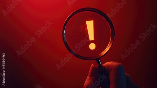 Hand holding red exclamation sign, symbolizing warning or danger in a scene of focus or communication.