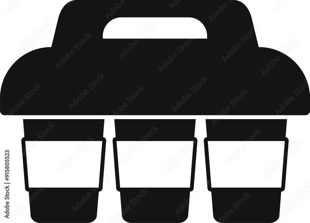Black and white icon of a coffee cup holder carrying three drinks Black and white icon of a coffee cup holder carrying three drinks