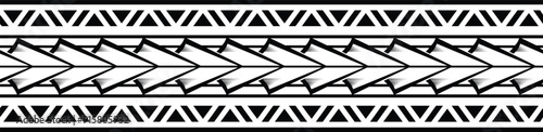 Polynesian tattoo design tribal border. Tribal design ethnic ornament maori band. Samoan Tattoo ribbon sleeve bracelet. Fabric seamless isolated hawaiian armband pattern on white background.