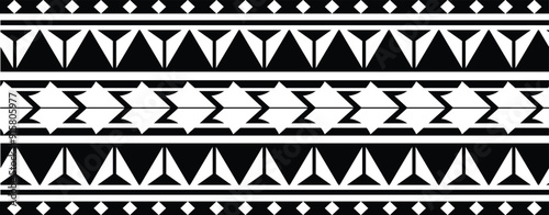 Polynesian tattoo design tribal border. Tribal design ethnic ornament maori band. Samoan Tattoo ribbon sleeve bracelet. Fabric seamless isolated hawaiian armband pattern on white background.