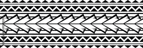 Polynesian tattoo design tribal border. Tribal design ethnic ornament maori band. Samoan Tattoo ribbon sleeve bracelet. Fabric seamless isolated hawaiian armband pattern on white background.