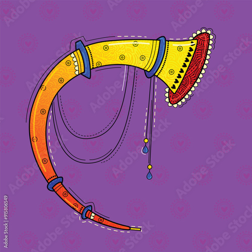 illustration of desi (Indian) art style tutari Indian musical instrument.