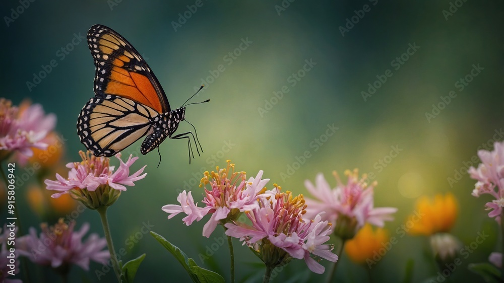 Naklejka premium Beautiful Butterfly Enjoying Nectar from Flower