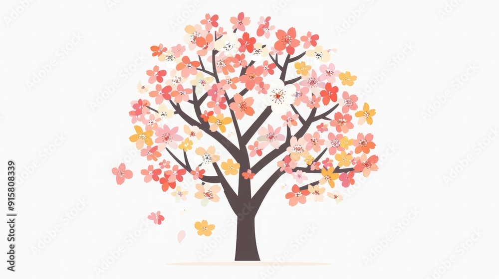 Cherry Blossom Tree Illustration - Spring Floral Art Cherry Blossom Tree Illustration - Spring Floral Art