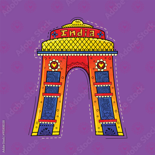 illustration of desi (indian) art style india gate.