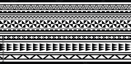 Polynesian tattoo design tribal border. Tribal design ethnic ornament maori band. Samoan Tattoo ribbon sleeve bracelet. Fabric seamless isolated hawaiian armband pattern on white background.
