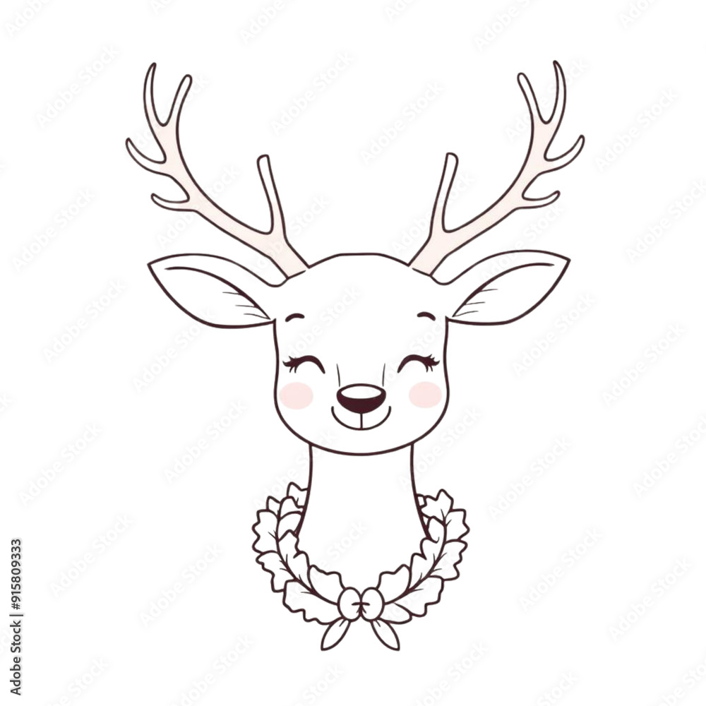 Coloring page outline of a cartoon smiling cute deer with flowers on an Isolated transparent background. generated with AI Coloring page outline of a cartoon smiling cute deer with flowers on an Isolated transparent background. generated with AI