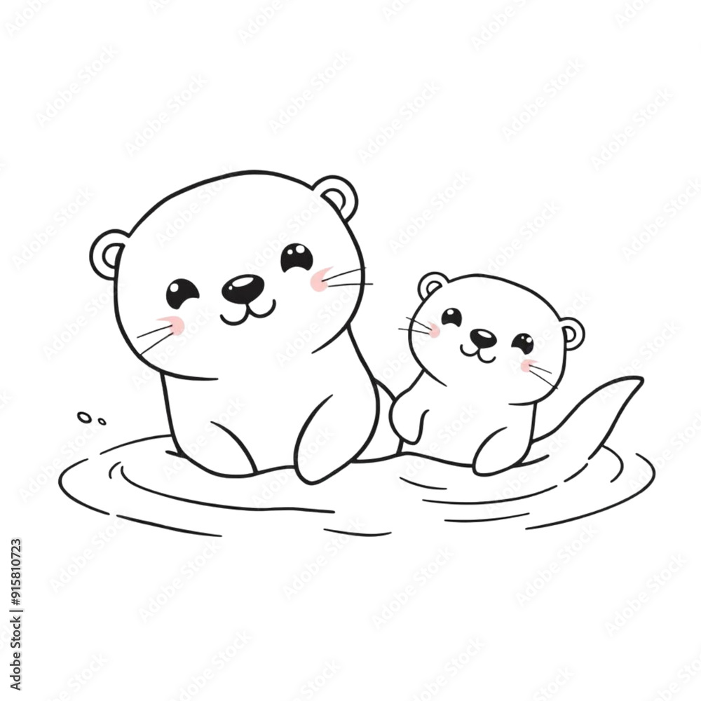 Cute kawaii otter and baby on an Isolated transparent background. generated with AI Cute kawaii otter and baby on an Isolated transparent background. generated with AI