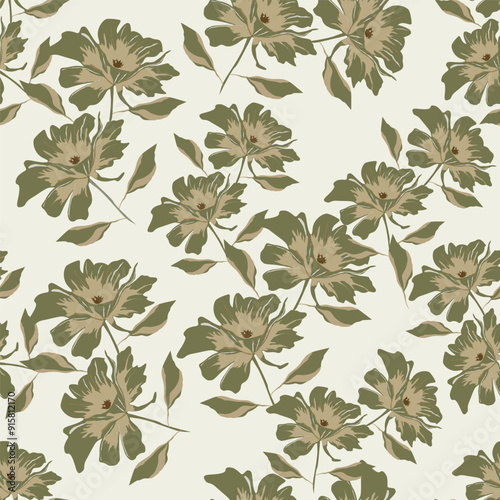 Elegance pink floral stems seamless pattern on a grey background. Vector hand drawn. Artistic, abstract flowers and tiny leaves, buds bells printing. Template for designs, fabric, fashion, textile

