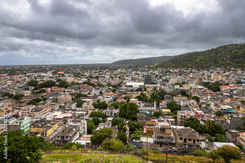 Exposure done from the Citadelle (Fort Adelaide) of the Mauritius capital, Port Louis, showing the Champ de Mars (horse race track).