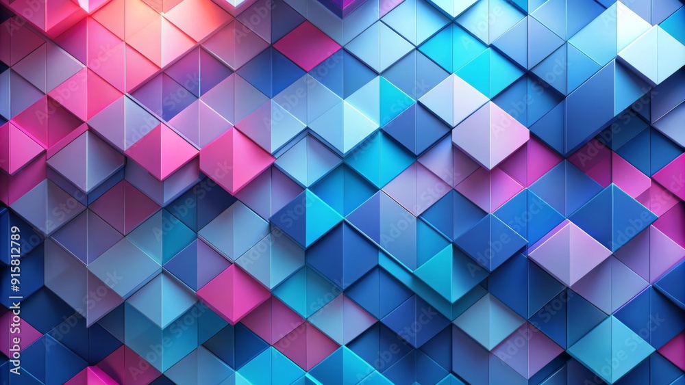 Obraz premium Abstract Geometric Pattern 3D Rendering of Interlocking Triangles in Blues and Pinks - Geometric Design, Abstract Art, Digital Art, 3D Rendering, Minimalism, Colorful, Backgrounds