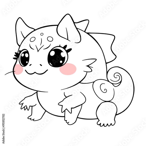 Cute kawaii axolotl cartoon character coloring page on an Isolated transparent background. generated with AI