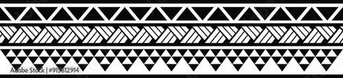 Polynesian tattoo design tribal border. Tribal design ethnic ornament maori band. Samoan Tattoo ribbon sleeve bracelet. Fabric seamless isolated hawaiian armband pattern on white background.