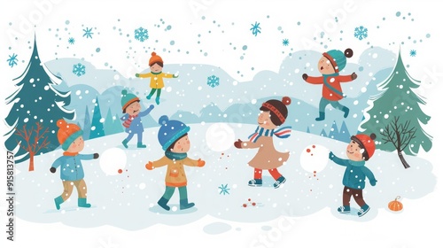 Children Playing in the Snow - Winter Fun and Joy