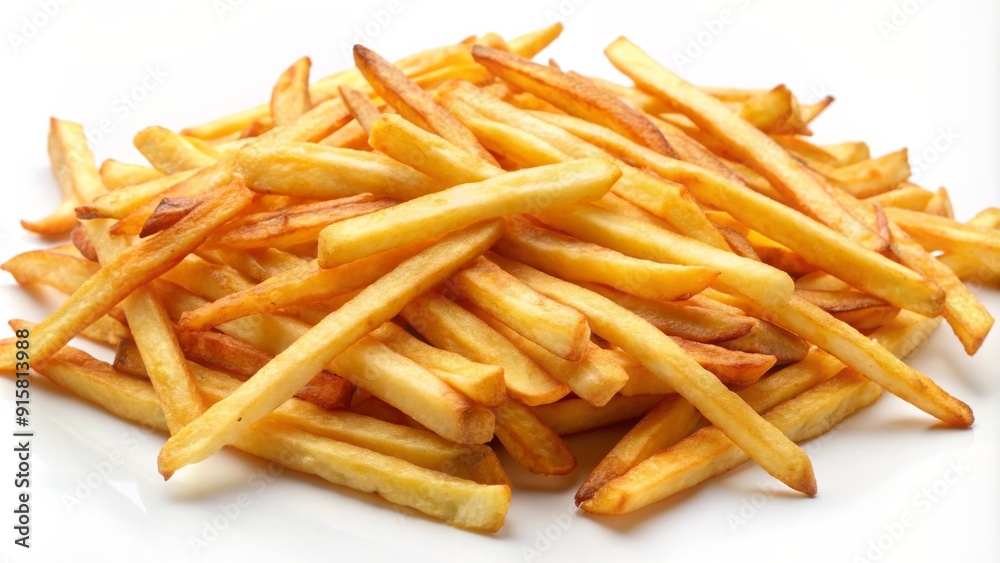 Close-up of Golden French Fries on a White Plate - Crispy, Delicious, Fast Food, Snack, Appetizer, Side Dish, Golden Brown Close-up of Golden French Fries on a White Plate - Crispy, Delicious, Fast Food, Snack, Appetizer, Side Dish, Golden Brown
