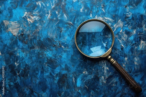 Antique Magnifying Glass on Blue Textured Surface