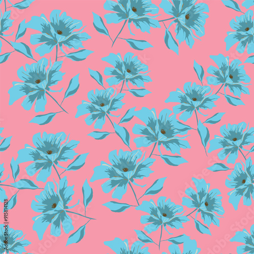 Elegance pink floral stems seamless pattern on a grey background. Vector hand drawn. Artistic, abstract flowers and tiny leaves, buds bells printing. Template for designs, fabric, fashion, textile
