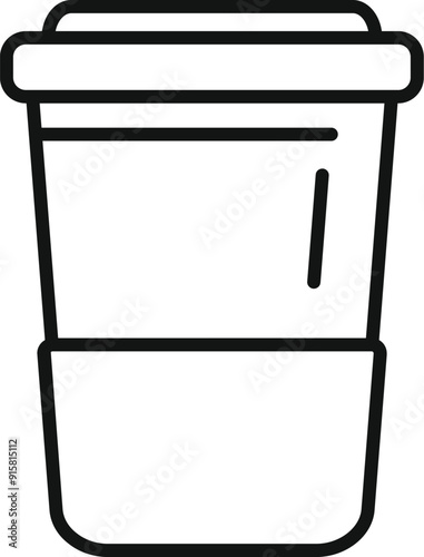 Simple black and white line art illustration of a disposable coffee cup with a lid