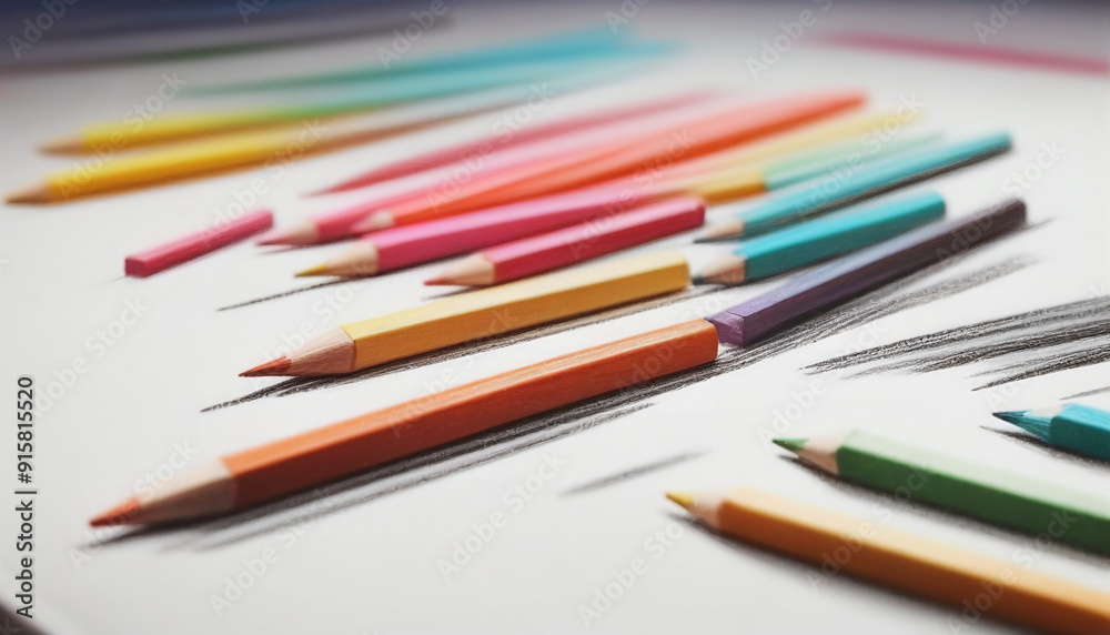 illustrative and colorful illustration of crayons and pencils in bright colors on white paper illustrative and colorful illustration of crayons and pencils in bright colors on white paper