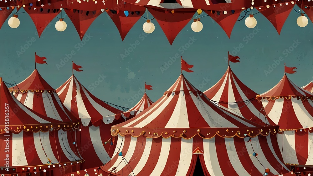 Retro-style circus tent in red and white colours. Generative AI.