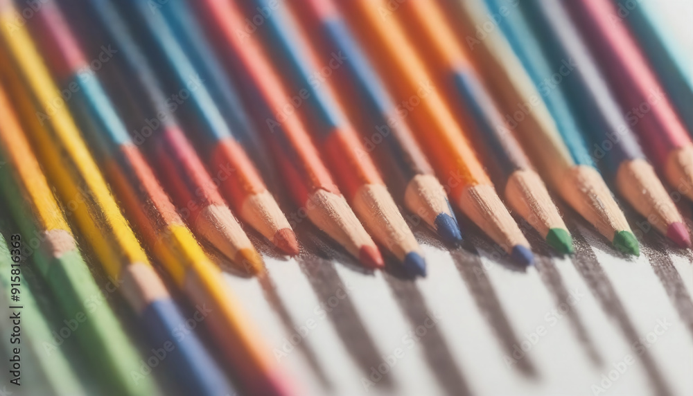 illustrative and colorful illustration of crayons and pencils in bright colors on white paper