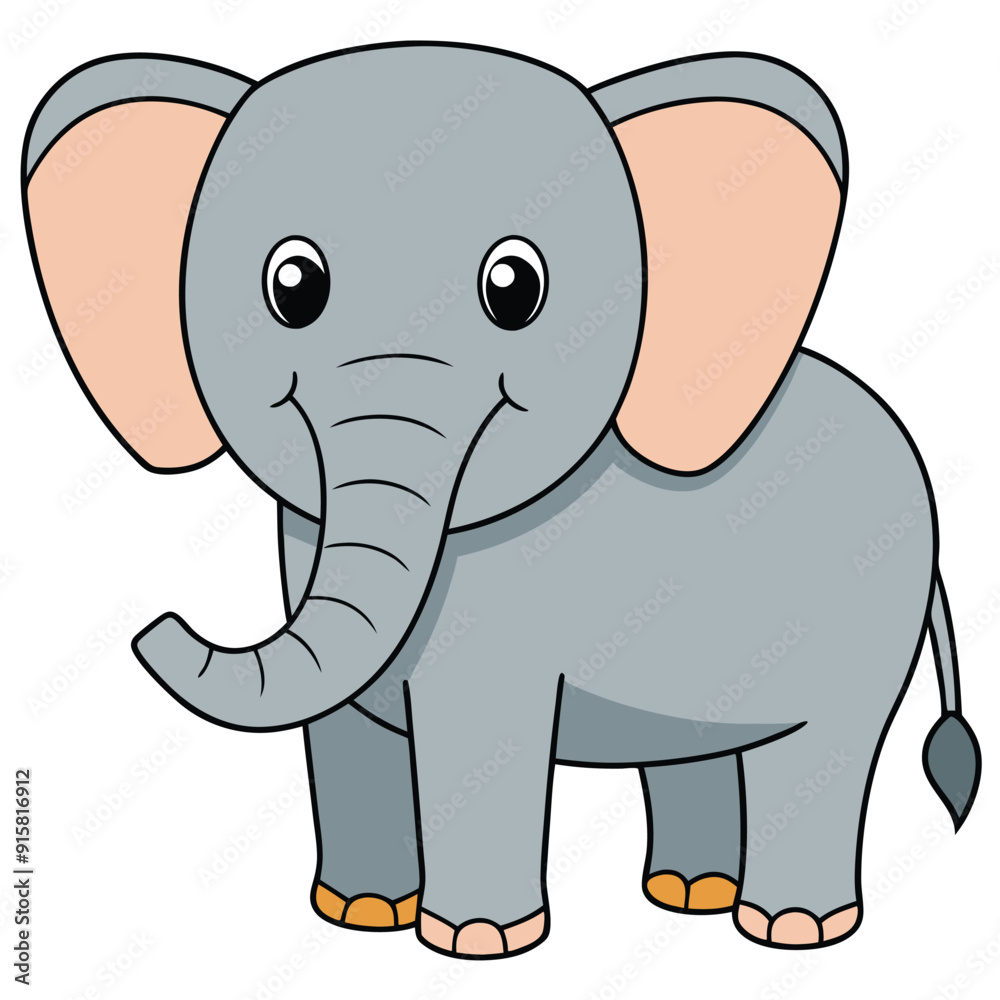 Naklejka premium 2D African Elephant cartoon character vector icon illustration on white background