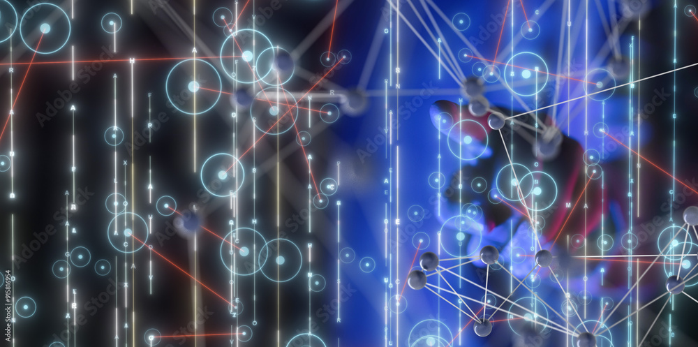 Obraz premium Neural network 3D illustration. Big data and cybersecurity