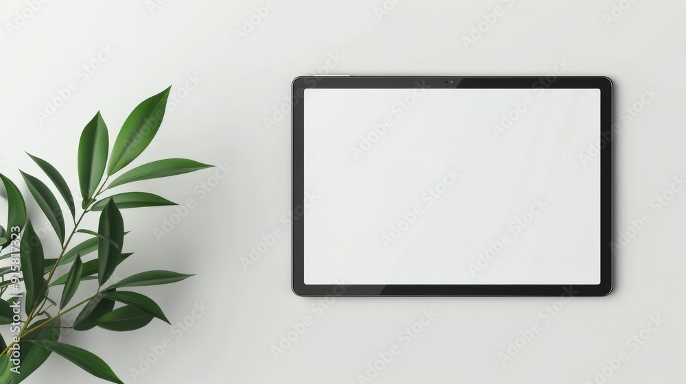 Modern Tablet Mockup with Green Leaves