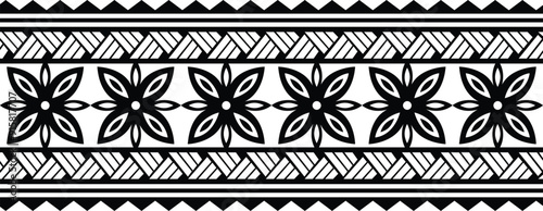 Polynesian tattoo design tribal border. Tribal design ethnic ornament maori band. Samoan Tattoo ribbon sleeve bracelet. Fabric seamless isolated hawaiian armband pattern on white background.