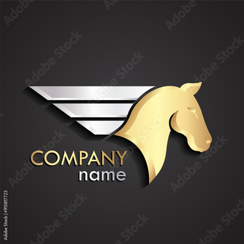 3d gold horse fast silver logo