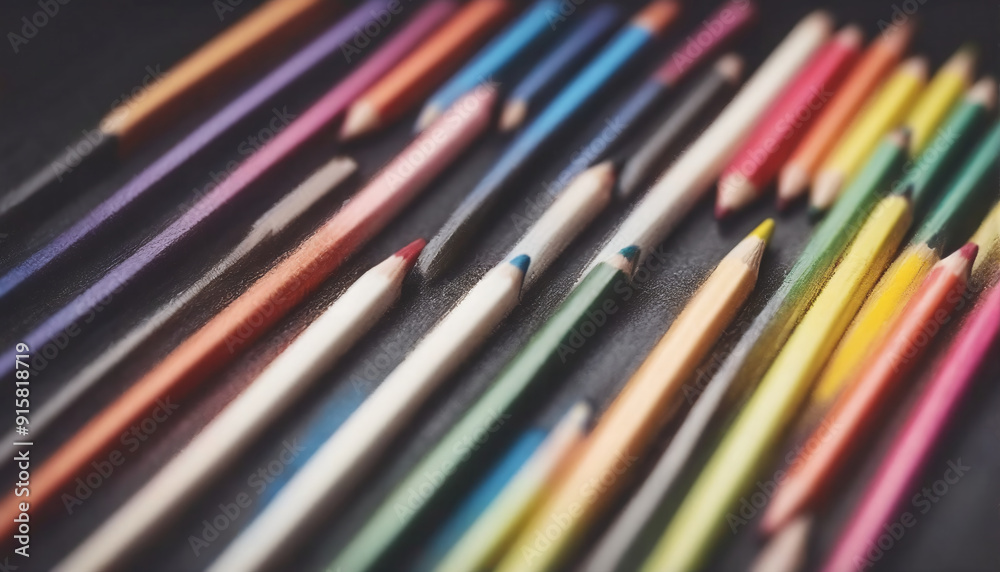 Fototapeta premium illustrative and colorful illustration of crayons and pencils in bright colors on white paper