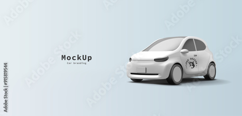 White modern realistic city car for branding and advertising. Environmentally friendly new beautiful car. Mockup. Vector illustration.