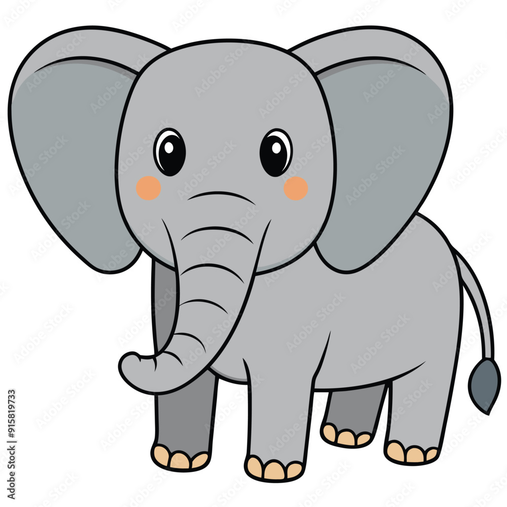 Fototapeta premium 2D African Elephant cartoon character vector icon illustration on white background