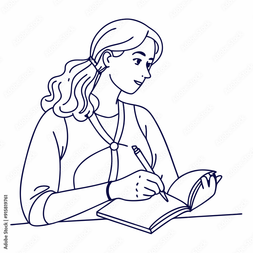 continuous single line drawing of woman taking notes on paper, line art vector illustration
continuous single line drawing of woman taking notes on paper, line art vector illustration