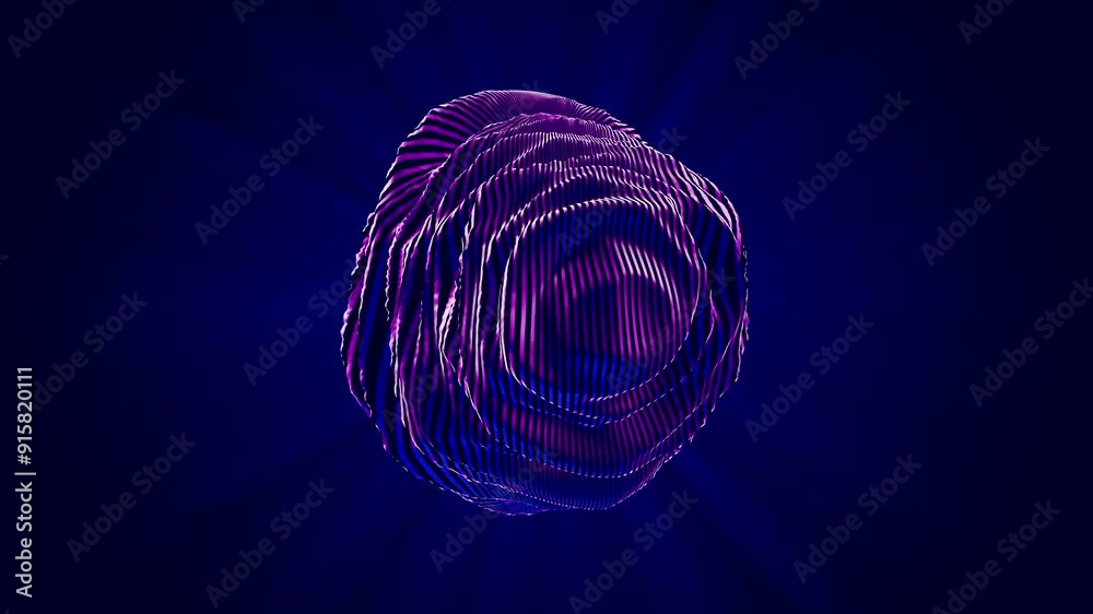3d animation of abstract sphere with deforming synth waves or waveform music visualizer sphere with moving ripples and detailed distortions. 