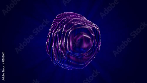3d animation of abstract sphere with deforming synth waves or waveform music visualizer sphere with moving ripples and detailed distortions. 