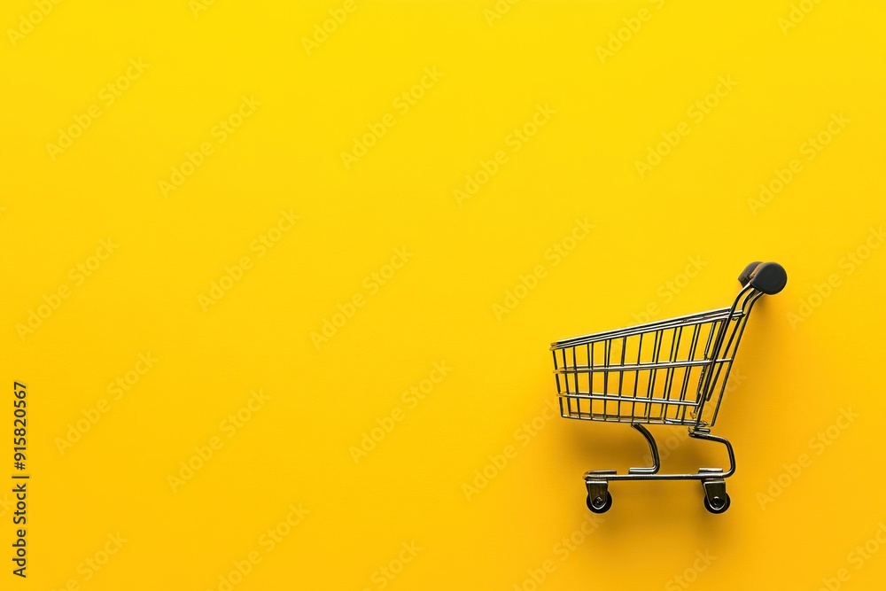 Empty Shopping Cart on Yellow Background Empty Shopping Cart on Yellow Background